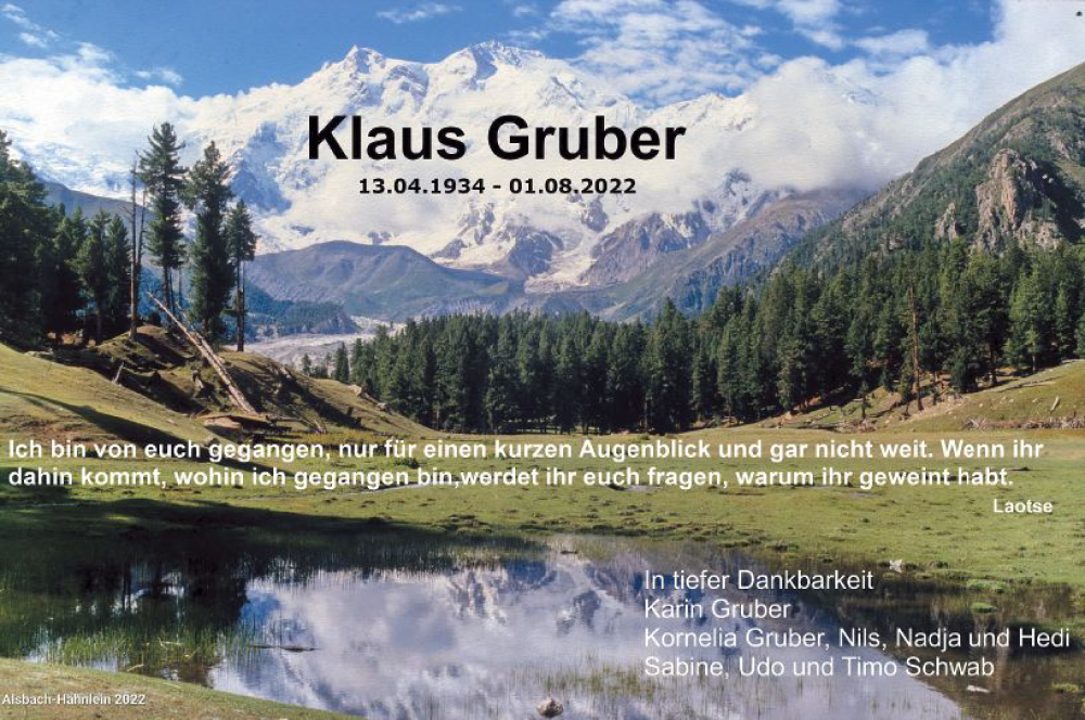  Traueranzeige für Klaus Gruber vom 06.08.2022 aus vrm-trauer Darmstädter Echo
