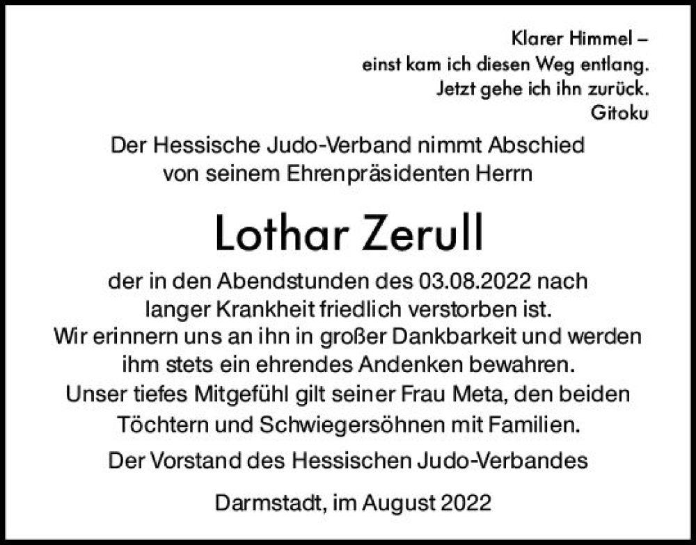  Traueranzeige für Lothar Zerull vom 06.08.2022 aus vrm-trauer Darmstädter Echo