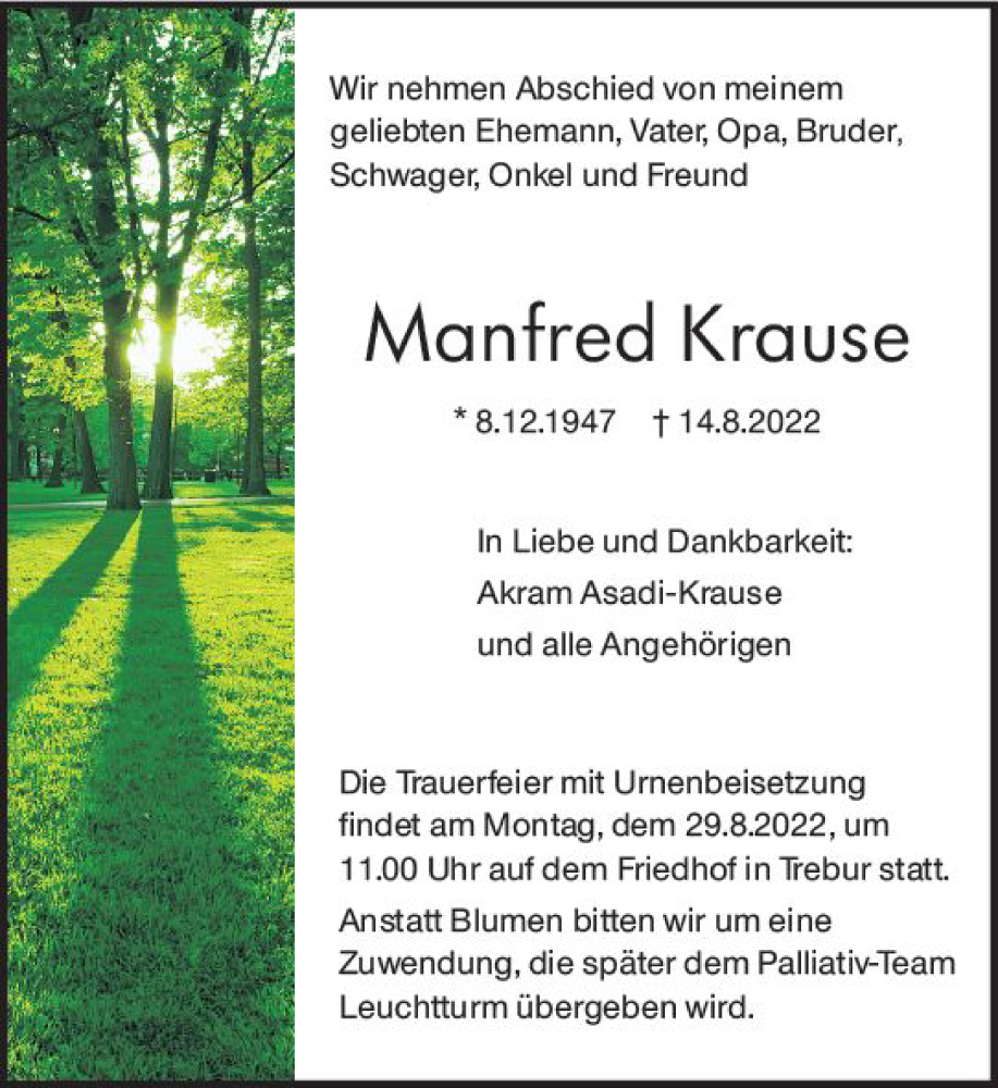  Traueranzeige für Manfred Krause vom 19.08.2022 aus vrm-trauer Groß-Gerauer Echo