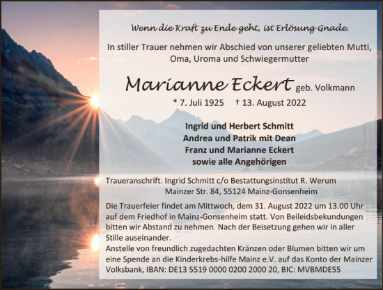 Traueranzeige von Marianne Eckert von vrm-trauer AZ Mainz