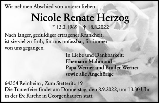 Traueranzeige von Nicole Renate Herzog von vrm-trauer Darmstädter Echo