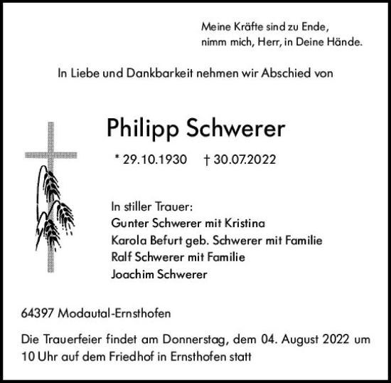 Traueranzeige von Philipp Schwerer von vrm-trauer Darmstädter Echo