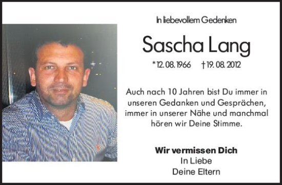 Traueranzeige von Sascha Lang von vrm-trauer Wormser Zeitung