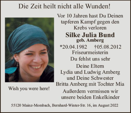 Traueranzeige von Silke Julia Bund von vrm-trauer AZ Mainz