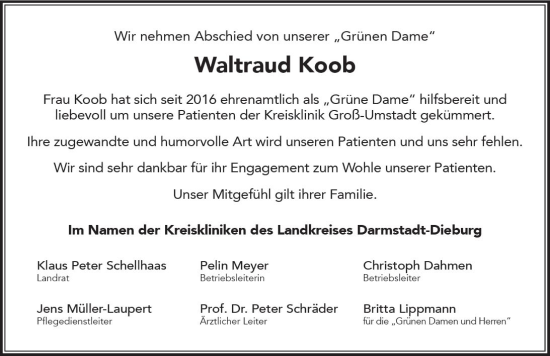 Traueranzeige von Waltraud Koob von vrm-trauer Odenwälder Echo