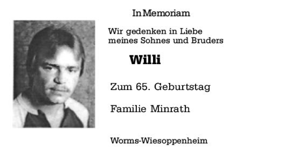  Traueranzeige für Willi  vom 17.08.2022 aus vrm-trauer Wormser Zeitung