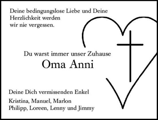 Traueranzeige von Anni  von vrm-trauer Odenwälder Echo