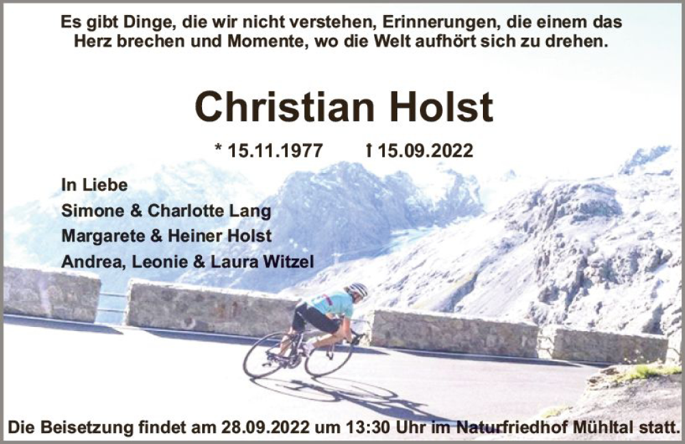  Traueranzeige für Christian Holst vom 24.09.2022 aus vrm-trauer Darmstädter Echo