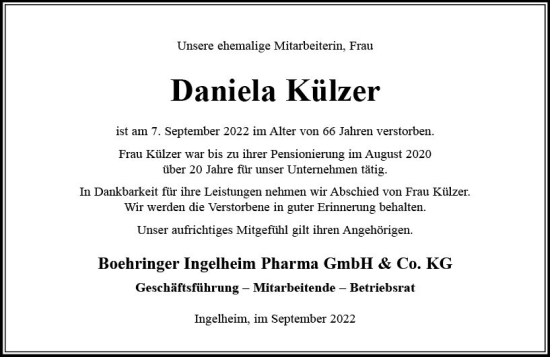 Traueranzeige von Daniela Külzer von vrm-trauer Allgemeine  Zeitung Ingelheim-Bingen