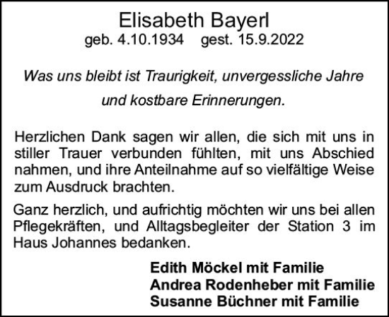 Traueranzeige von Elisabeth Bayerl von vrm-trauer Bürstädter/Lamperth. Ztg/Starkenburger