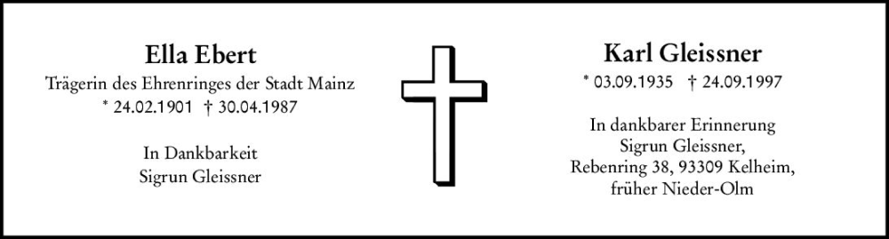  Traueranzeige für Ella Ebert vom 24.09.2022 aus vrm-trauer AZ Mainz