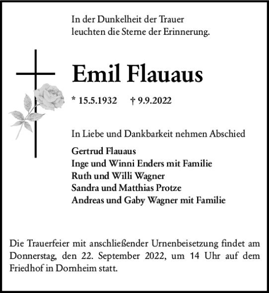 Traueranzeige von Emil Flauaus von vrm-trauer Groß-Gerauer Echo