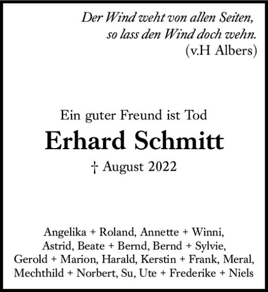 Traueranzeige von Erhard Schmitt von vrm-trauer AZ Mainz