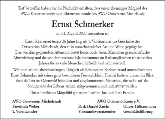 Traueranzeige von Ernst Schmerker von vrm-trauer Odenwälder Echo