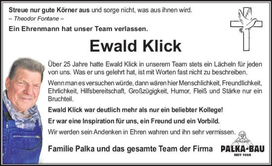 Traueranzeige von Ewald Klick von vrm-trauer Allgemeine Zeitung Alzey