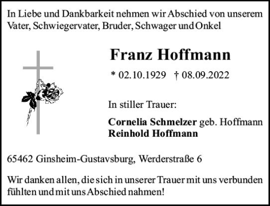 Traueranzeige von Franz Hoffmann von vrm-trauer AZ Mainz