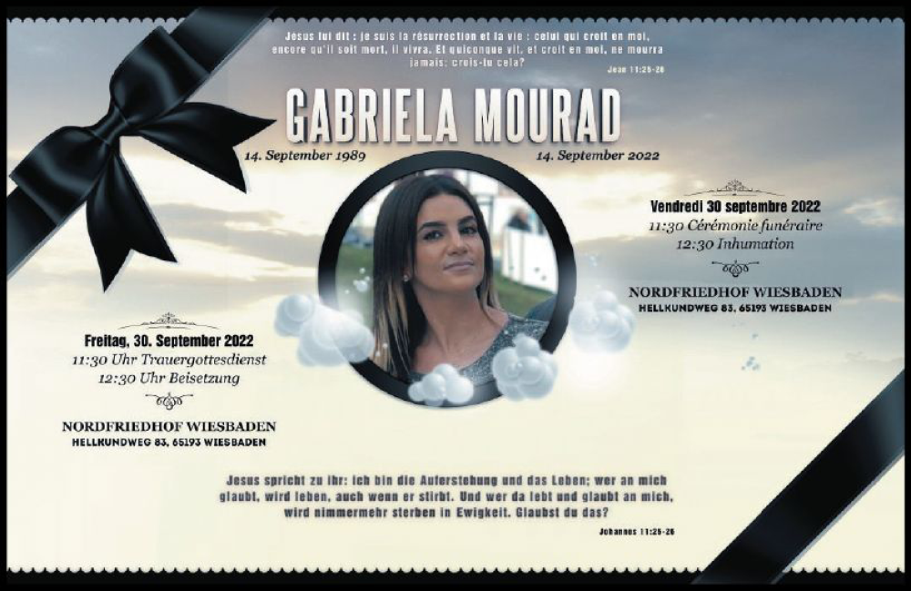  Traueranzeige für Gabriela Mourad vom 24.09.2022 aus vrm-trauer Wiesbadener Kurier