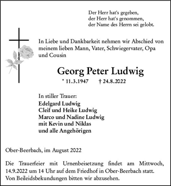 Traueranzeige von Georg Peter Ludwig von vrm-trauer Darmstädter Echo