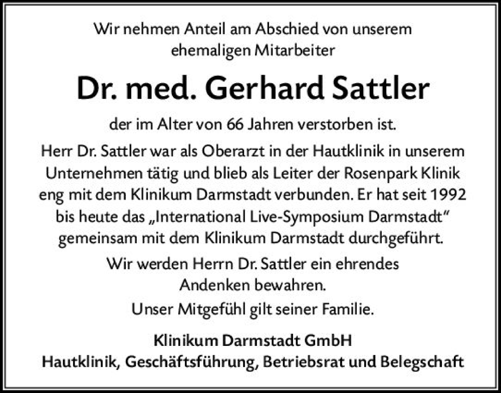  Traueranzeige für Gerhard Sattler vom 24.09.2022 aus vrm-trauer Darmstädter Echo