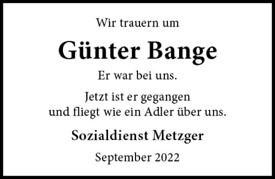Traueranzeige von Günter Bange von vrm-trauer AZ Mainz