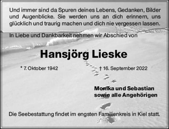 Traueranzeige von Hansjörg Lieske von vrm-trauer Wiesbadener Kurier