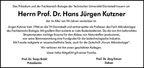 Traueranzeige von Hans Jürgen Kutzner von vrm-trauer Darmstädter Echo