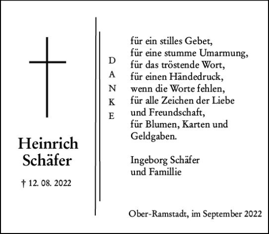Traueranzeige von Heinrich Schäfer von vrm-trauer Odenwälder Echo