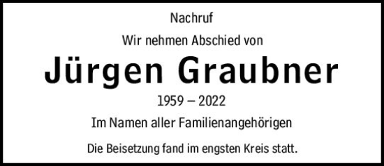 Traueranzeige von Jürgen Graubner von vrm-trauer Wiesbadener Kurier