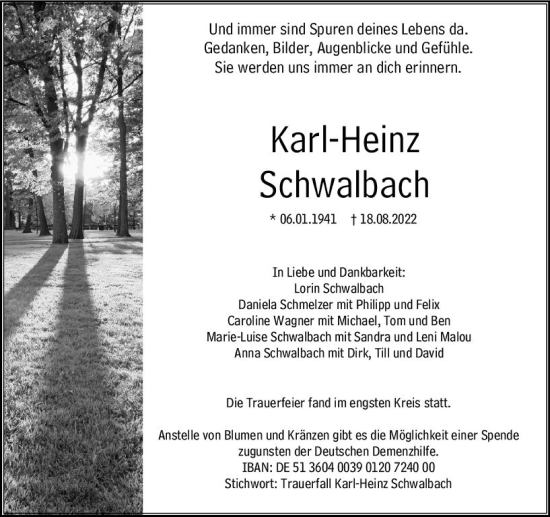Traueranzeige von Karl-Heinz Schwalbach von vrm-trauer Wiesbadener Kurier