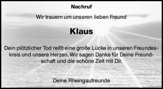 Traueranzeige von Klaus  von vrm-trauer Wiesbadener Kurier