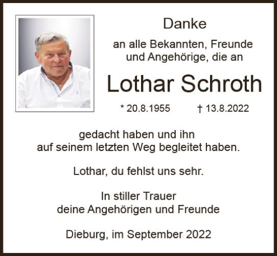 Traueranzeige von Lothar Schroth von vrm-trauer DieburgerAnzeiger/Groß-Zimmerner Lokala