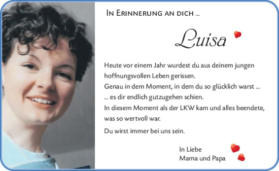 Traueranzeige von Luisa  von vrm-trauer Darmstädter Echo