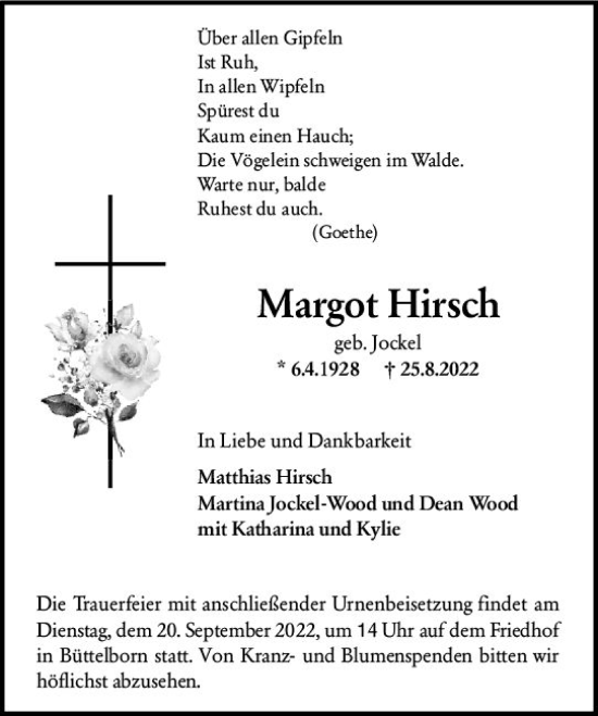Traueranzeige von Margot Hirsch von vrm-trauer Groß-Gerauer Echo