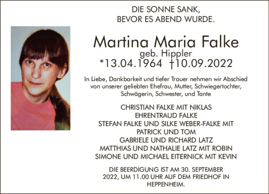 Traueranzeige von Martina Maria Falke von vrm-trauer Bürstädter/Lamperth. Ztg/Starkenburger