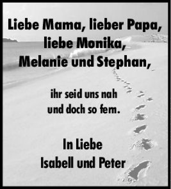 Traueranzeige von Monika, Melanie und Stephan  von vrm-trauer Wiesbadener Kurier