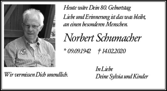Traueranzeige von Norbert Schumacher von vrm-trauer Wiesbadener Kurier