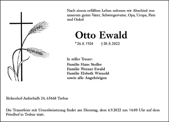 Traueranzeige von Otto Ewald von vrm-trauer Groß-Gerauer Echo