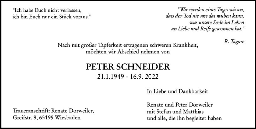  Traueranzeige für Peter Schneider vom 24.09.2022 aus vrm-trauer Wiesbadener Kurier