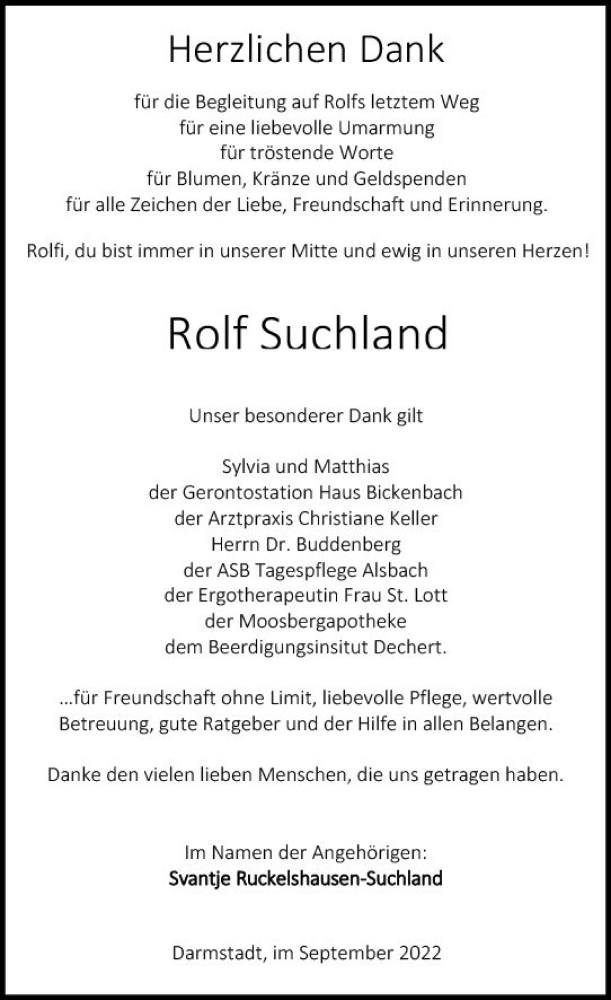  Traueranzeige für Rolf Suchland vom 03.09.2022 aus vrm-trauer Darmstädter Echo