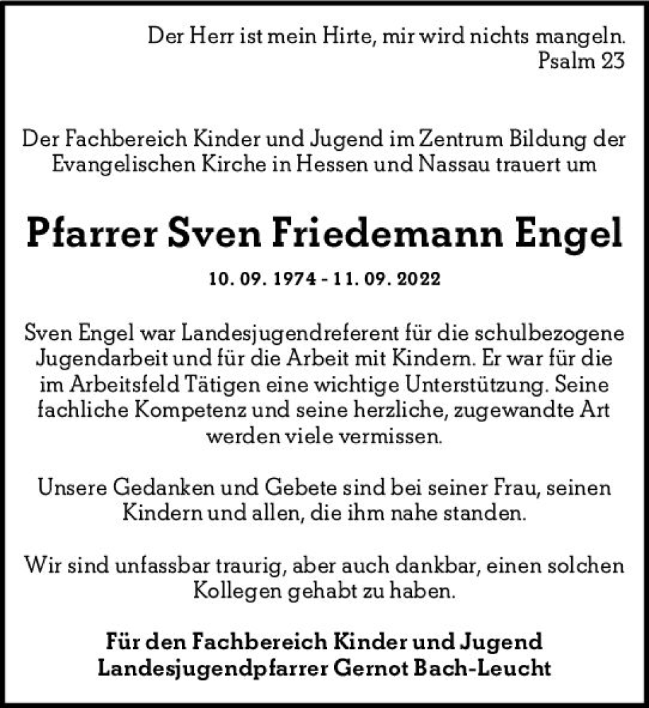  Traueranzeige für Sven Friedemann Engel vom 17.09.2022 aus vrm-trauer Darmstädter Echo