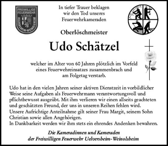 Traueranzeige von Udo Schätzel von vrm-trauer AZ Mainz