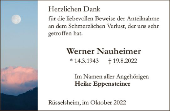 Traueranzeige von Werner Nauheimer von vrm-trauer Rüsselsheimer Echo / MainSpitze
