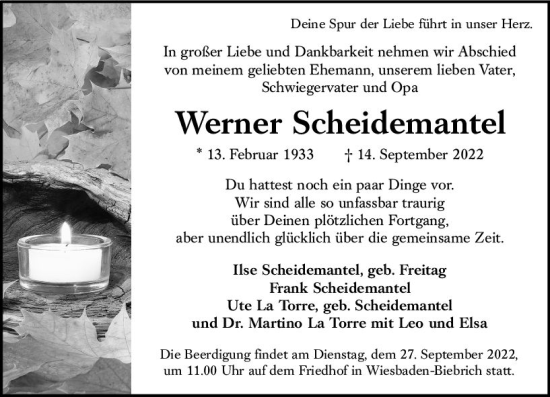 Traueranzeige von Werner Scheidemantel von vrm-trauer Wiesbadener Kurier