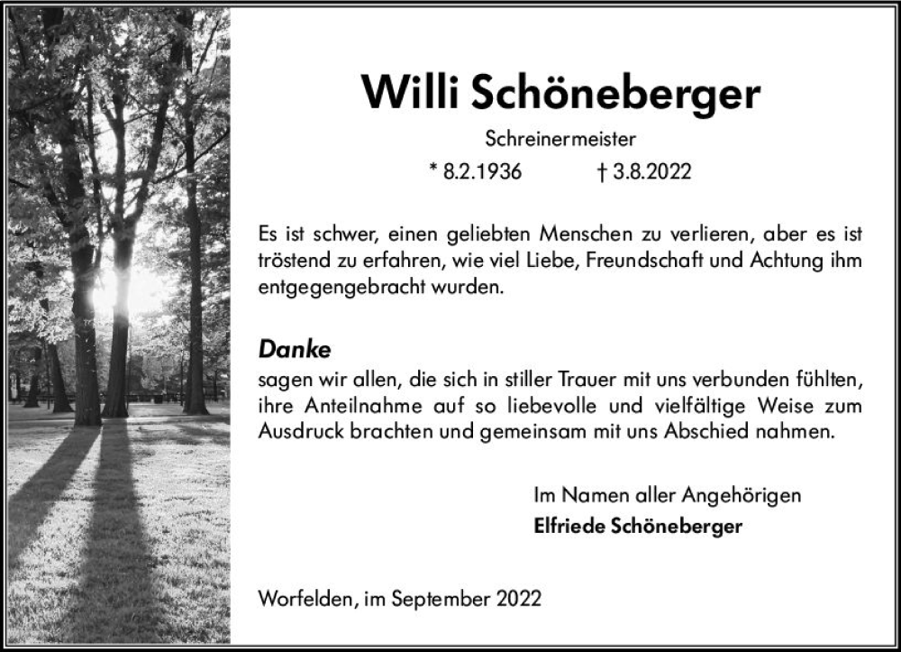 Traueranzeige für Willi Schöneberger vom 03.09.2022 aus vrm-trauer Groß-Gerauer Echo