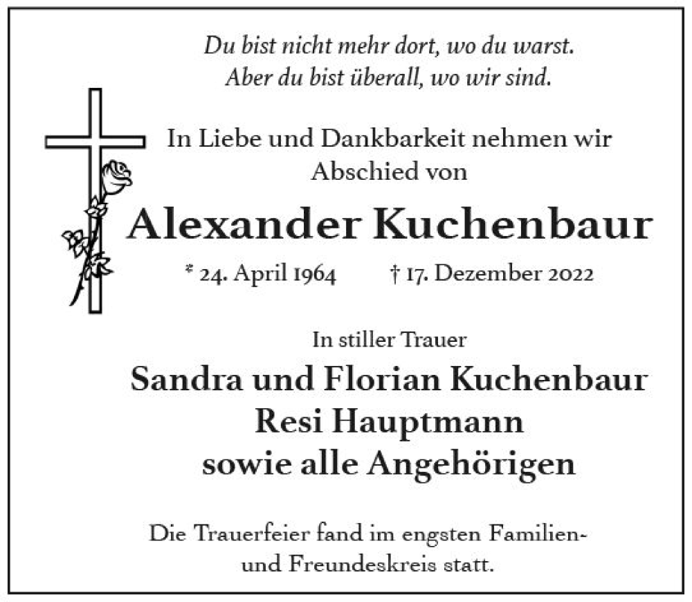  Traueranzeige für Alexander Kuchenbaur vom 07.01.2023 aus vrm-trauer Rheingau