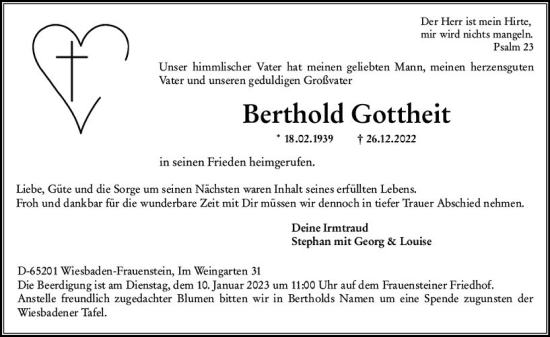 Traueranzeige von Berthold Gottheit von vrm-trauer Wiesbadener Kurier