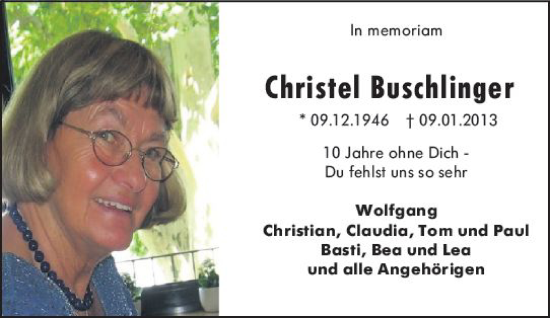 Traueranzeige von Christel Buschlinger von vrm-trauer AZ Mainz