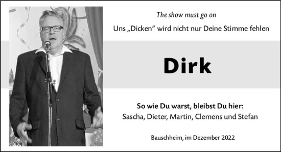 Traueranzeige von Dirk  von vrm-trauer Rüsselsheimer Echo / MainSpitze