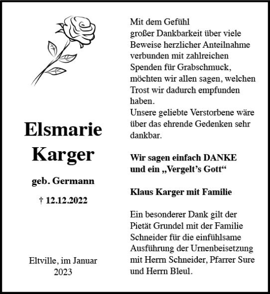 Traueranzeige von Elsmarie Karger von vrm-trauer Rheingau
