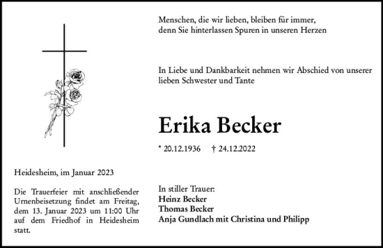 Traueranzeige von Erika Becker von vrm-trauer Allgemeine  Zeitung Ingelheim-Bingen